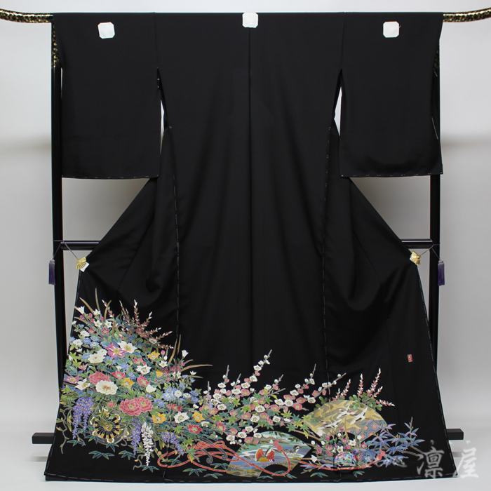 着物屋こころ■本加賀友禅作家　奥原一就　黒留袖　花垣文　正絹　逸品　jd1064